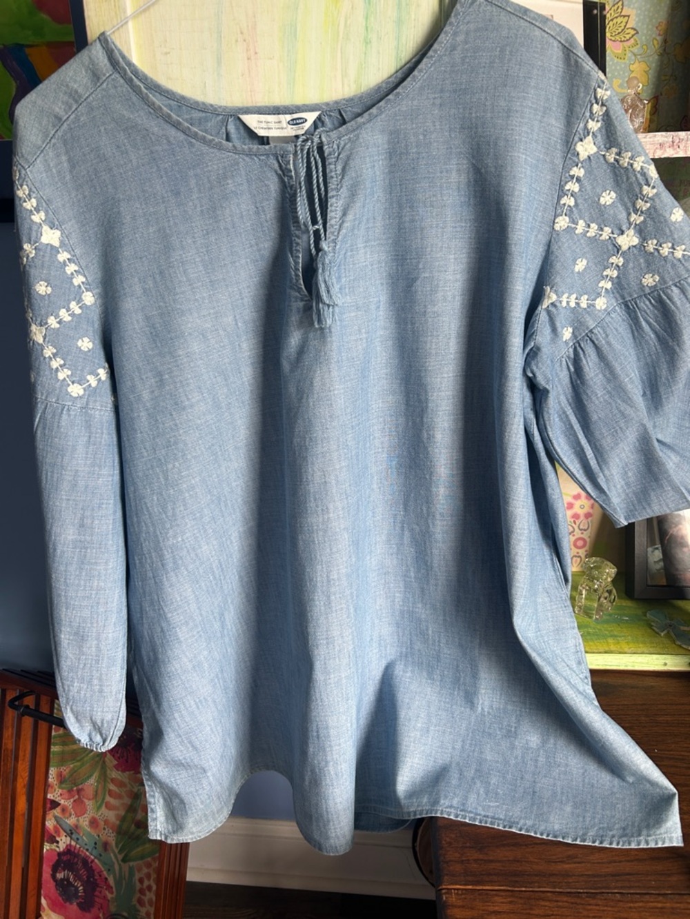 Old Navy Light Blue Embroidered Tunic Top